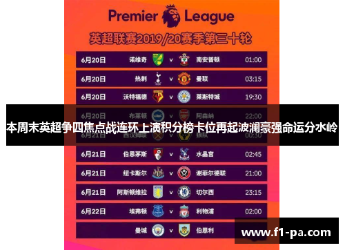 本周末英超争四焦点战连环上演积分榜卡位再起波澜豪强命运分水岭
