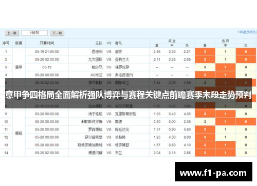 意甲争四格局全面解析强队博弈与赛程关键点前瞻赛季末段走势预判